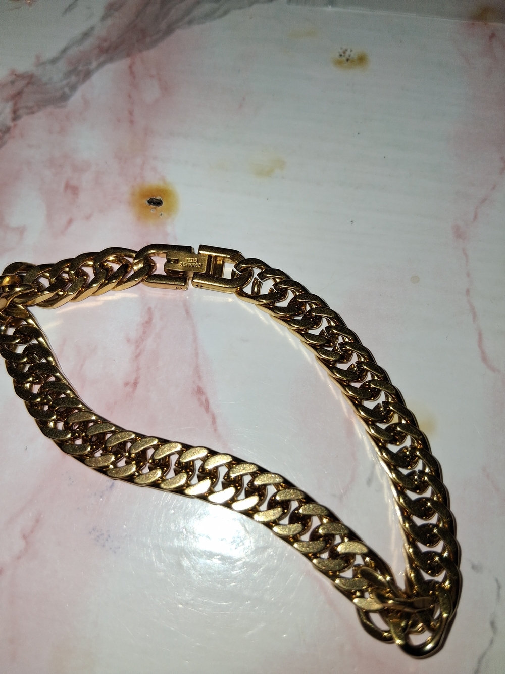 Gold-over Stainless Steel Men’s Curb Chain Bracelet - Polished Link Design